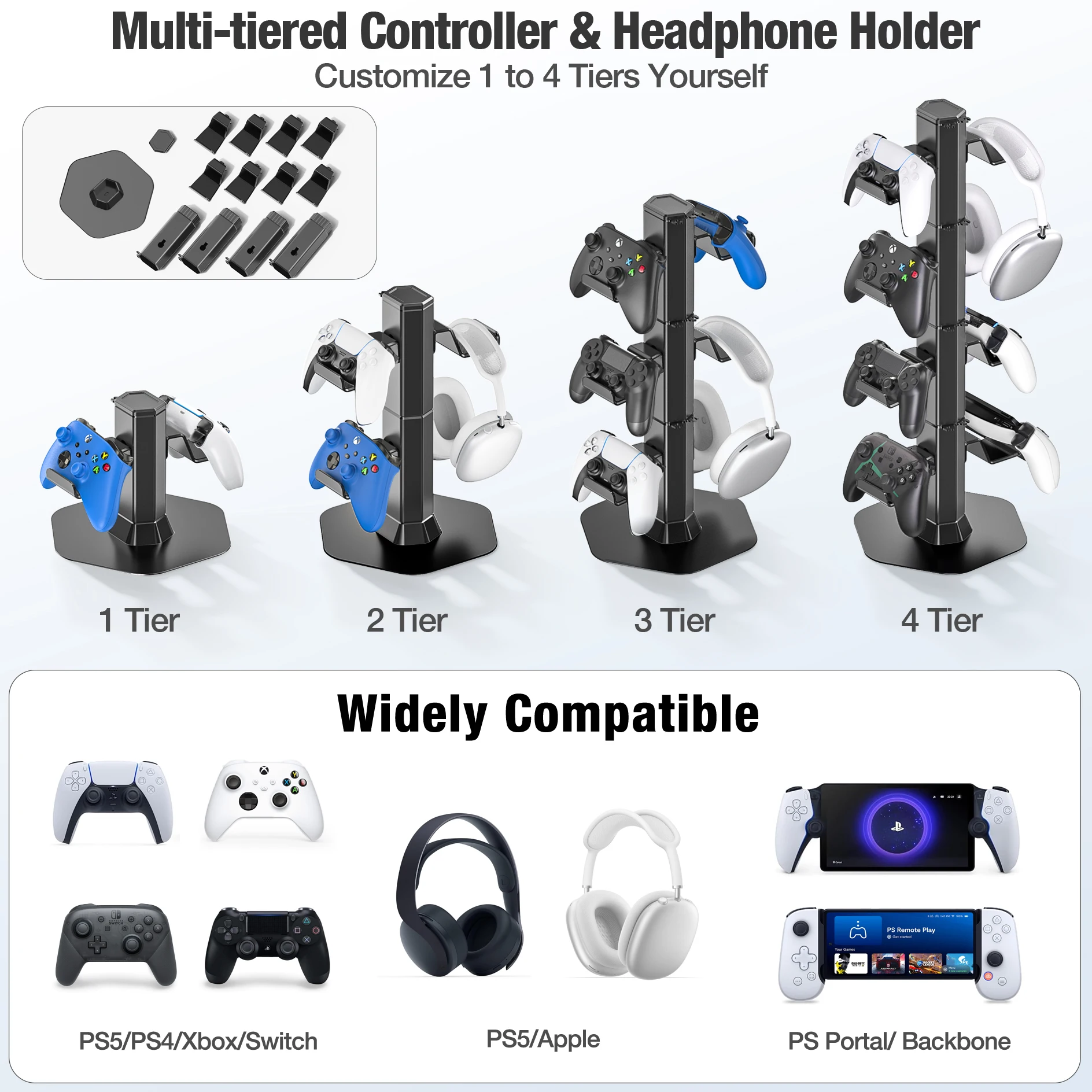 وحدة تحكم وحامل سماعة الرأس للمكتب مع منظم كابل الشاحن وحامل سماعة الرأس لأجهزة Xbox/ PS5/ PS4/ Switch Universal Storage