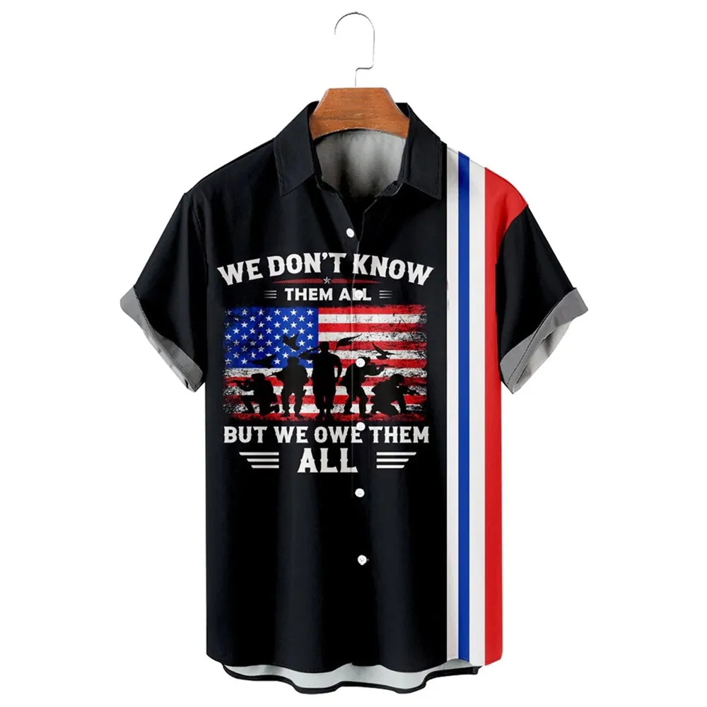 

HX American Flag Men's Shirts Independence Day Striped Splicing Shirt 3D Graphic Summer Streetwear Ropa Hombre Dropshipping