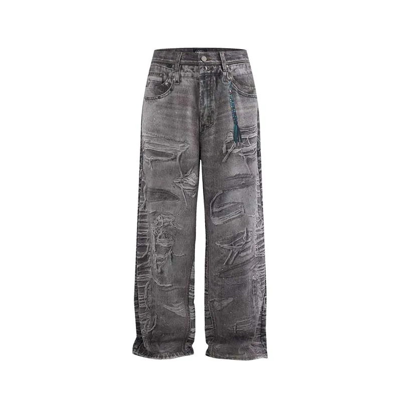 

High Street Printed Jeans Pants For Man Stright Fit Vibe Style Hip Hop Denim Trousers 3D Painted Baggy Jeans For Male