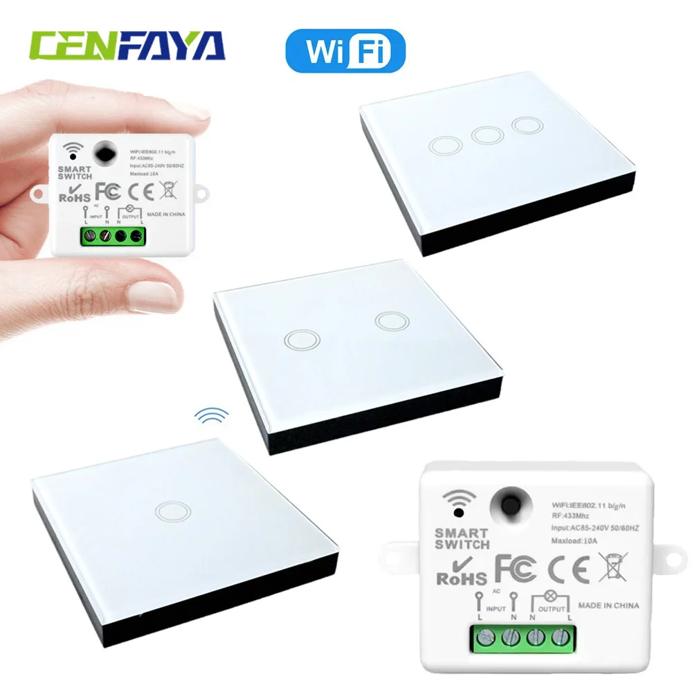 CENFAYA TUYA WiFi RF Smart Light Switch 110V 220V 230V 433mhz Touch Wall Remote Control Smart Life APP Fr Alexa Google Assistant