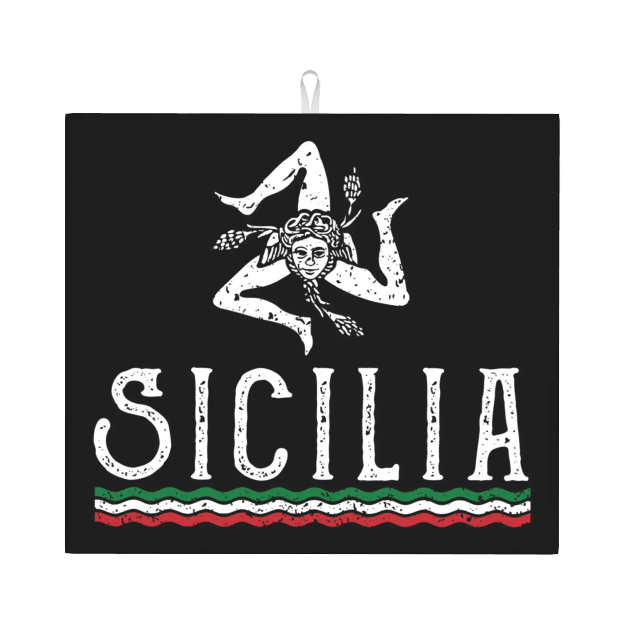 Drying Mat For Kitchen Italian Island Sicily Flag Water Absorbent Waterproof Sicilian Bandiera Kitchen Counter Protector Mat