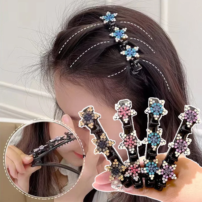 1/2 Buah Jepit Rambut Kepang Bunga Elegan Jepit Rambut Kristal Manis Wanita Bando Jepit Rambut Poni Aksesori Rambut Pegangan Rambut Mode