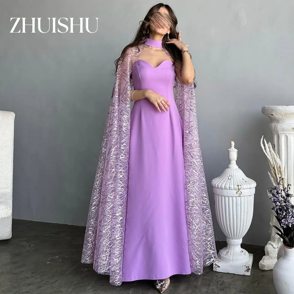 

ZHUISHU Светло-фиолетовые длинные платья для выпускного вечера Саудовское блестящее вечернее платье из тюля Милая без бретелек Индивидуальные вечерние платья трапециевидной формы