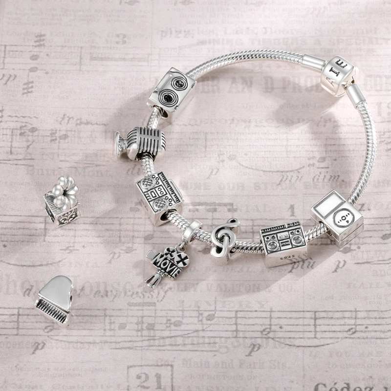 Love Music 925 Sterling Silver Fashion Music Circus Food Rock Charms Beads Fit Original JIUHAO Charm Bracelet Jewelry Making