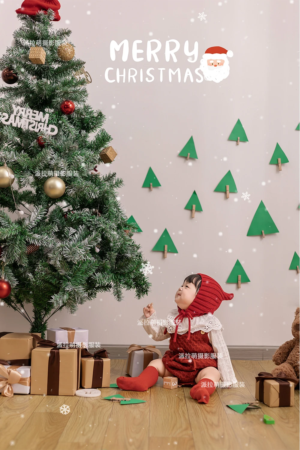 Vêtements de photographie pour enfants de 1 à 2 ans, accessoires de photographie pour bébé, thème de Noël rouge