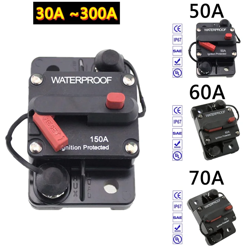 

30-300A AMP Circuit Breaker Dual Battery IP67 Waterproof 12V 24V Fuse Manual Reset Car Circuit Breaker