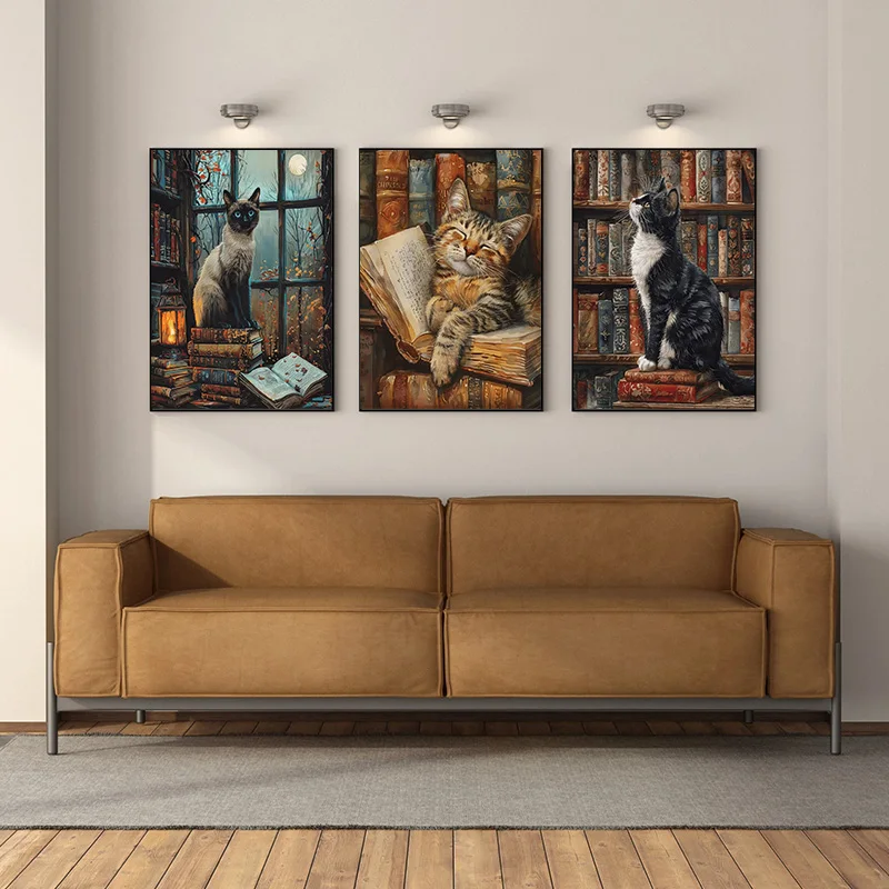 Modern Classics Library City Bookstore Cat Cafe Posters Prints Canvas Painting Wall Art Picture Living Room Home Decor