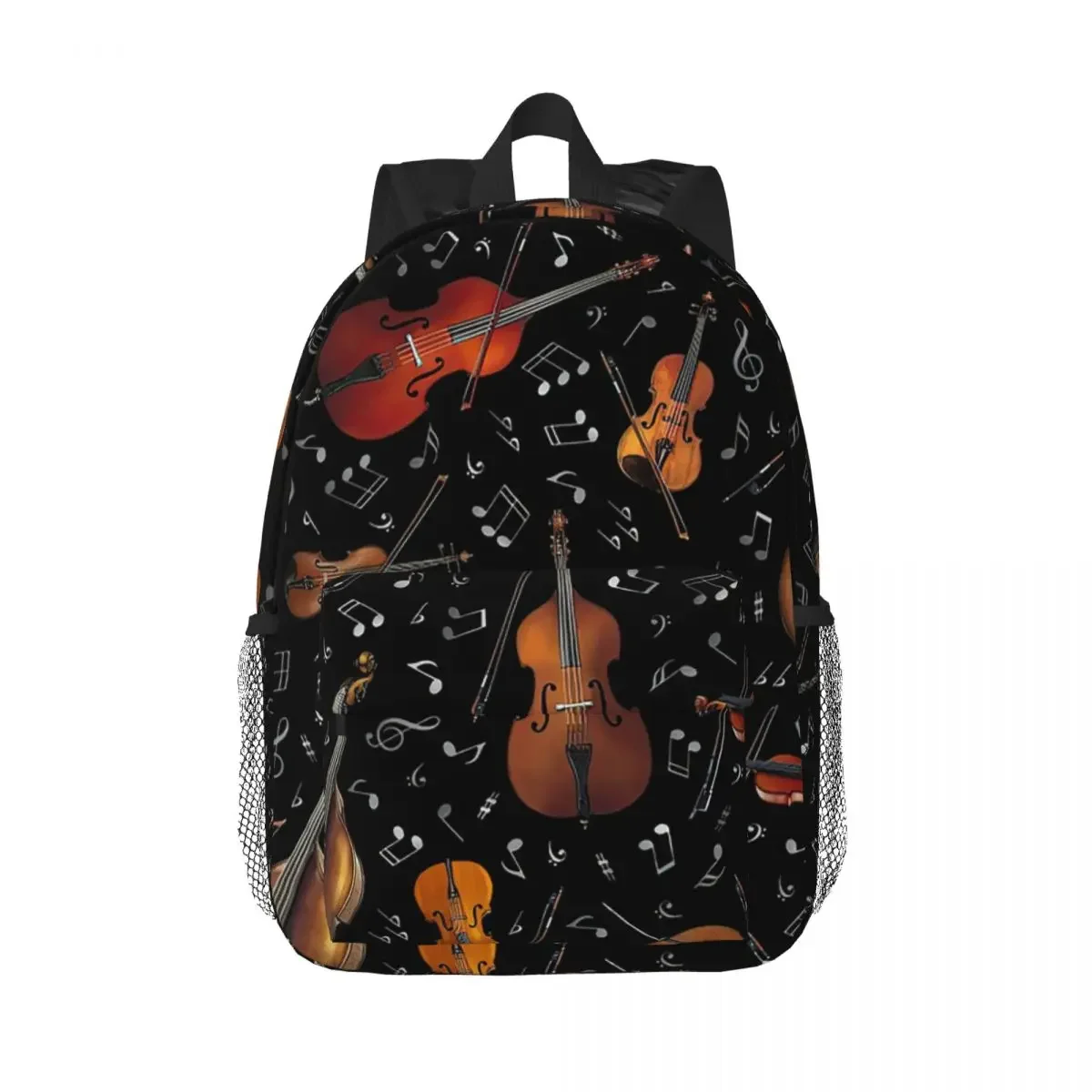 

Violin Music Notes On Black Backpacks Teenager Bookbag Fashion Children School Bags Laptop Rucksack Shoulder Bag Large Capacity