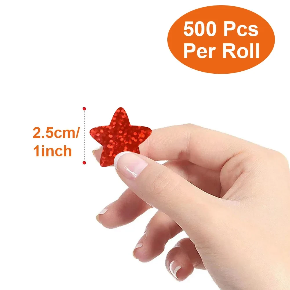 500 pegatinas holográficas de Venus por rollo, pegatinas láser de recompensa para niños, manualidades de pared y suministros de aula