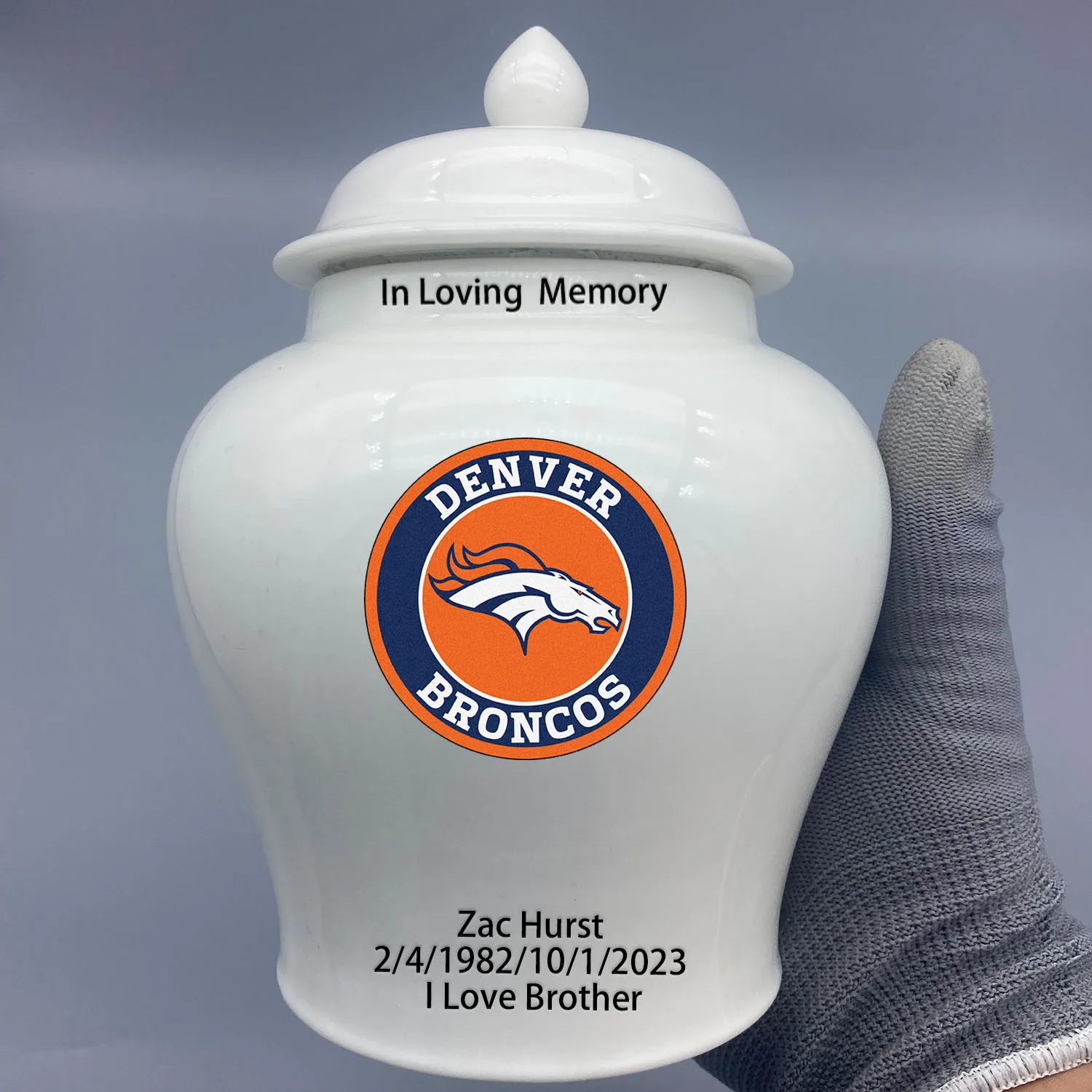 Medium Urn for Denver Broncos-themed Logo Custom Urn.Send me the name/date you want to appear on the urn by Remarks Message.