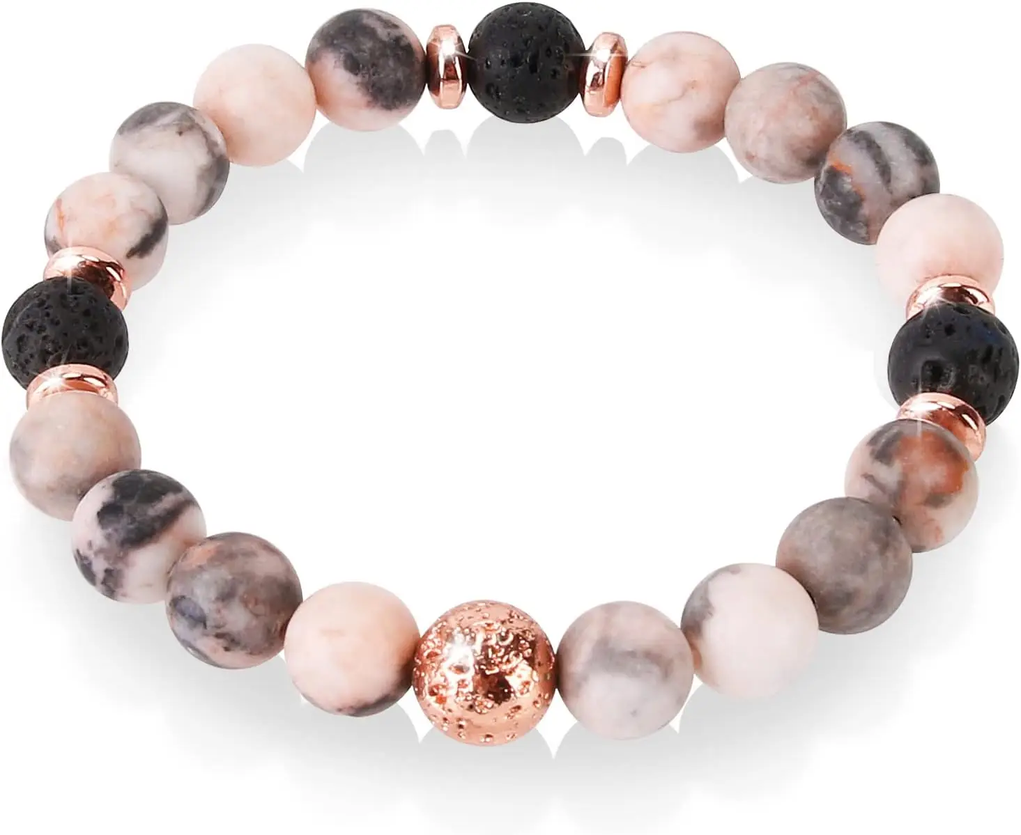 Healing Bracelet for Women, Anxiety Stress Relief Lava Rock Essential Oil Pink Crystal Stone Beaded Bracelet, Calming Spiritual Mood Rose Quartz Bead Stretch Bracelets