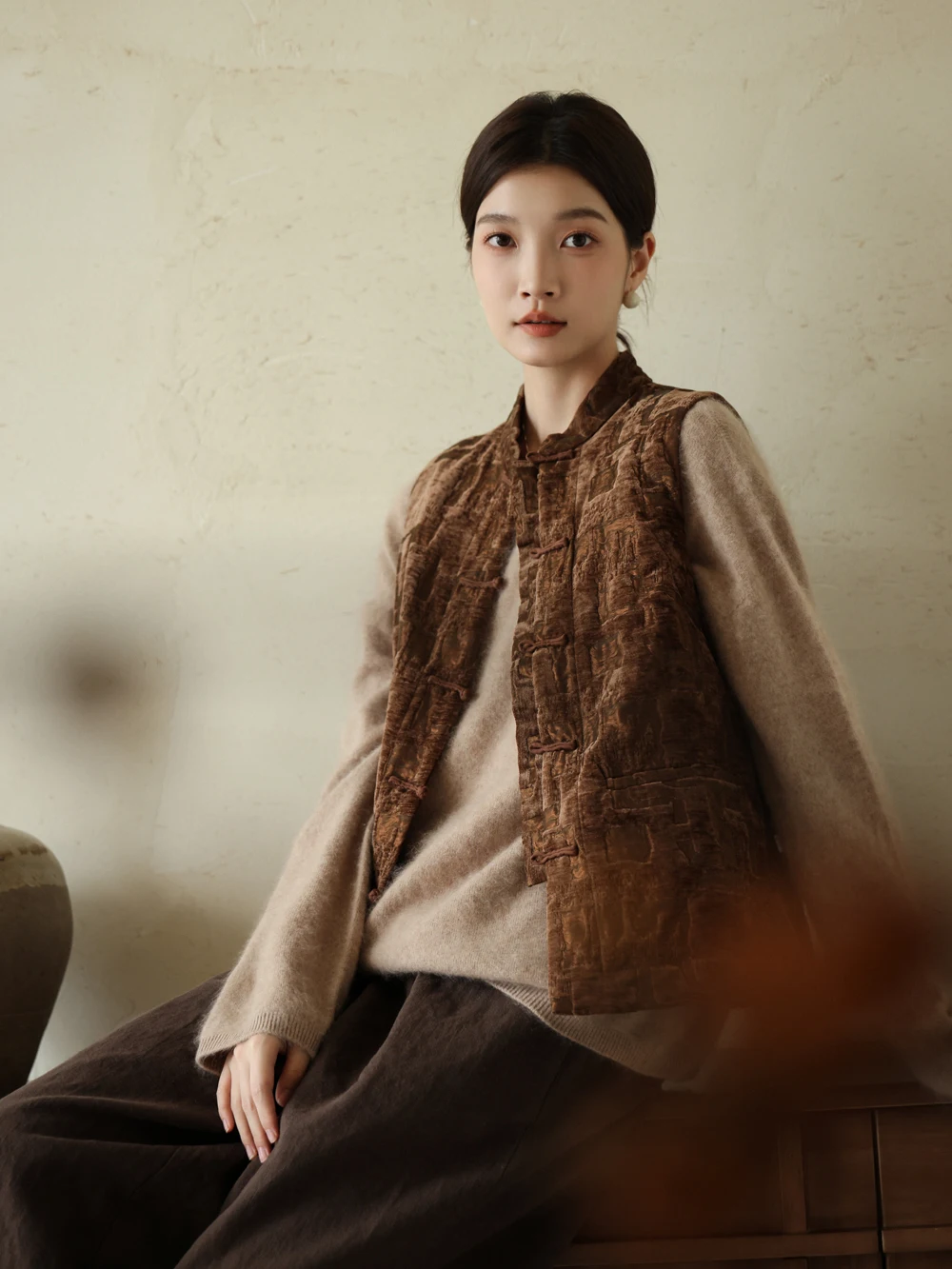 

Хлопковый жилет Thiened, женская верхняя одежда, осенне-зимняя теплая национальная одежда с принтом для поездок на работу, бархатная ткань, застежка на одной пуговице