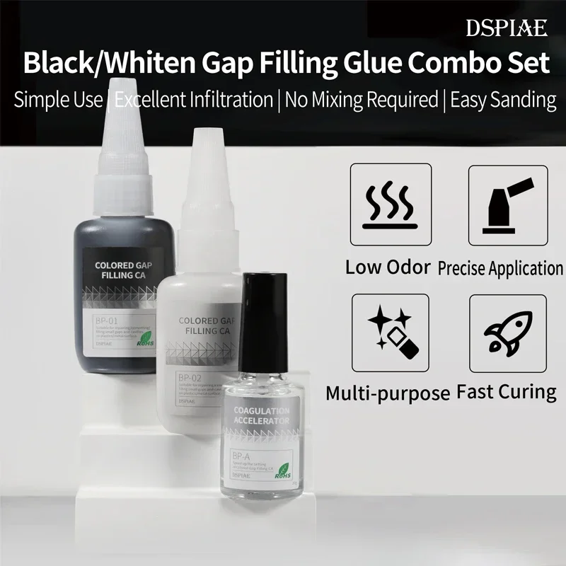 DSPIAE BP-01/BP-02 Colored Gap Filling CA Black/White Liquid Putty BP-A Coagulation Accelerator Seamless Filling Model Glue Tool