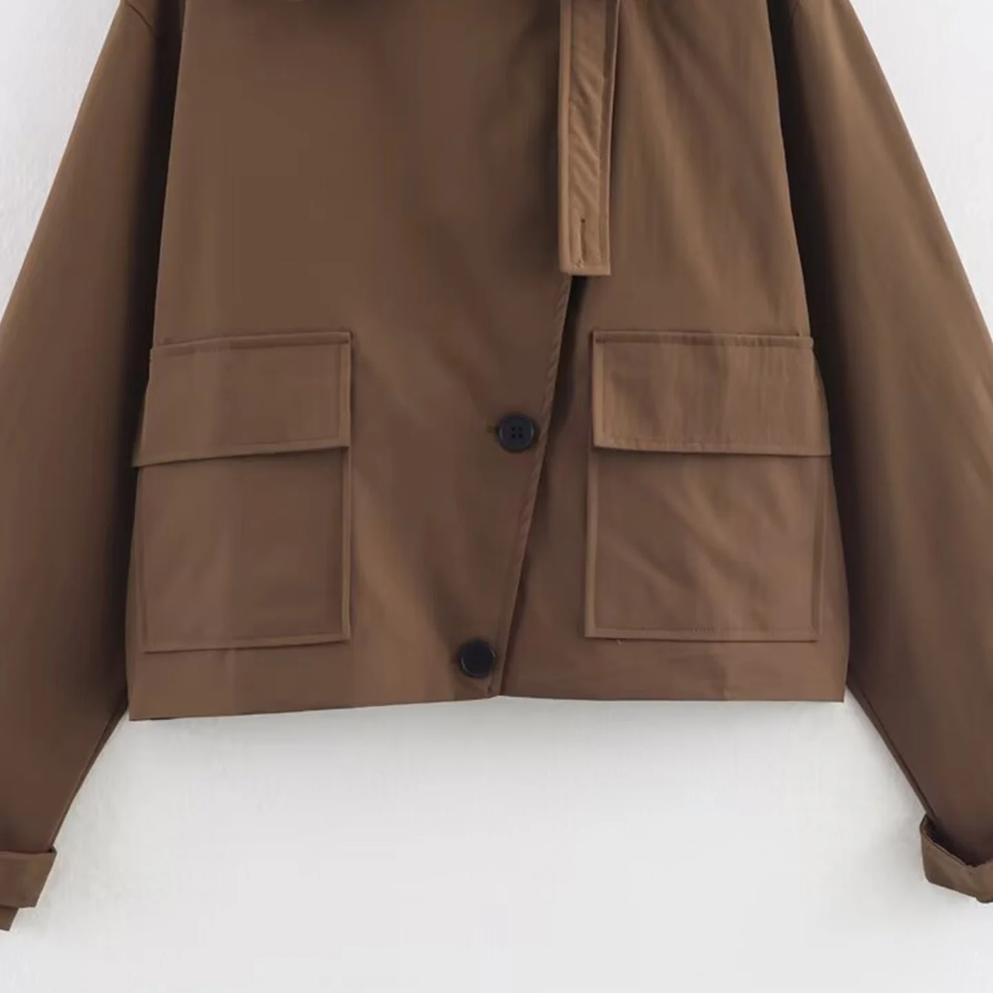 Retro Sle ort Lengte Pure Kleur Stand Kraag Dames Jaet Herfst Nieuwe Collectie Faion Ele Damesjas Z