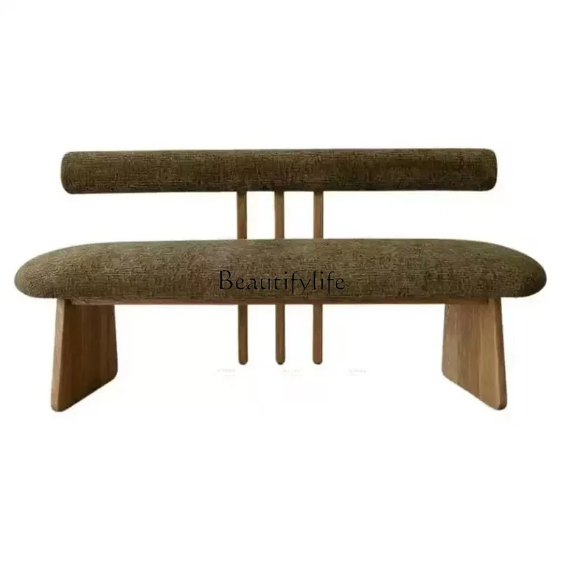 Medieval style solid wood bench, home sofa chair, fabric double triple backrest bench