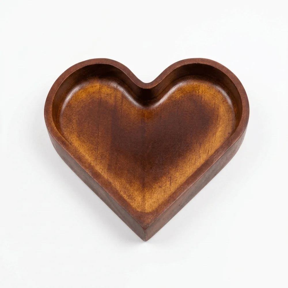 Solid Wood Wooden Tray Heart Outline Smooth Decorative Plate Flat Stable Bottom Thickened Snack Storage Tray