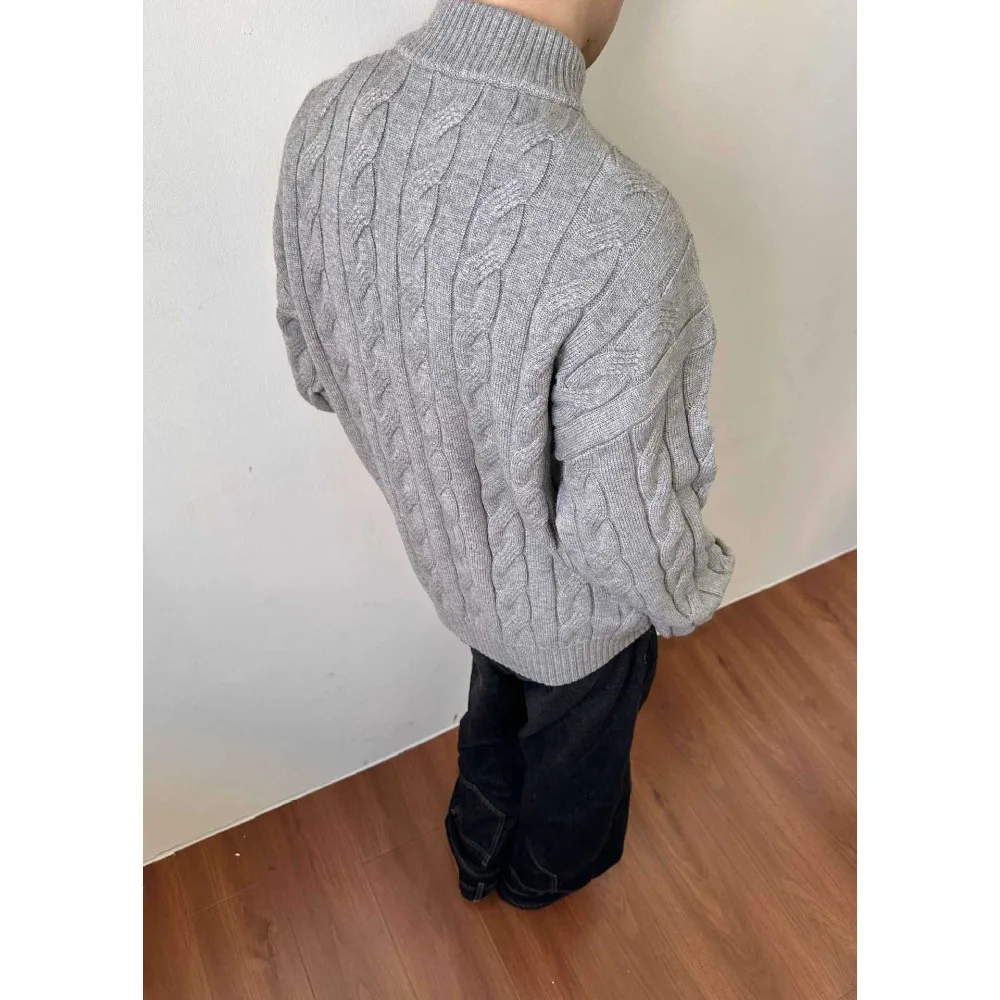 سترة تيسكو سوداء متماسكة بسحاب - ياقة واقفة، سترة دافئة كاجوال للارتداء اليومي للرجال #6