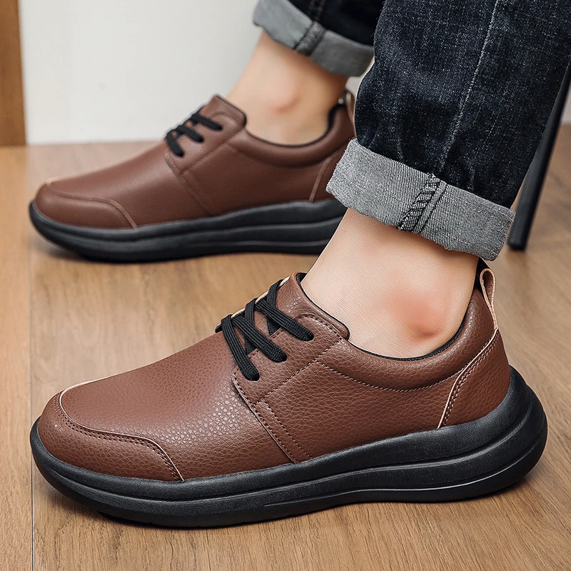 أحذية رياضية كاجوال جلدية مقاومة للماء للرجال أحذية رياضية سوداء، مقاس كبير 48 49 50، أحذية مشي مريحة برباط #5