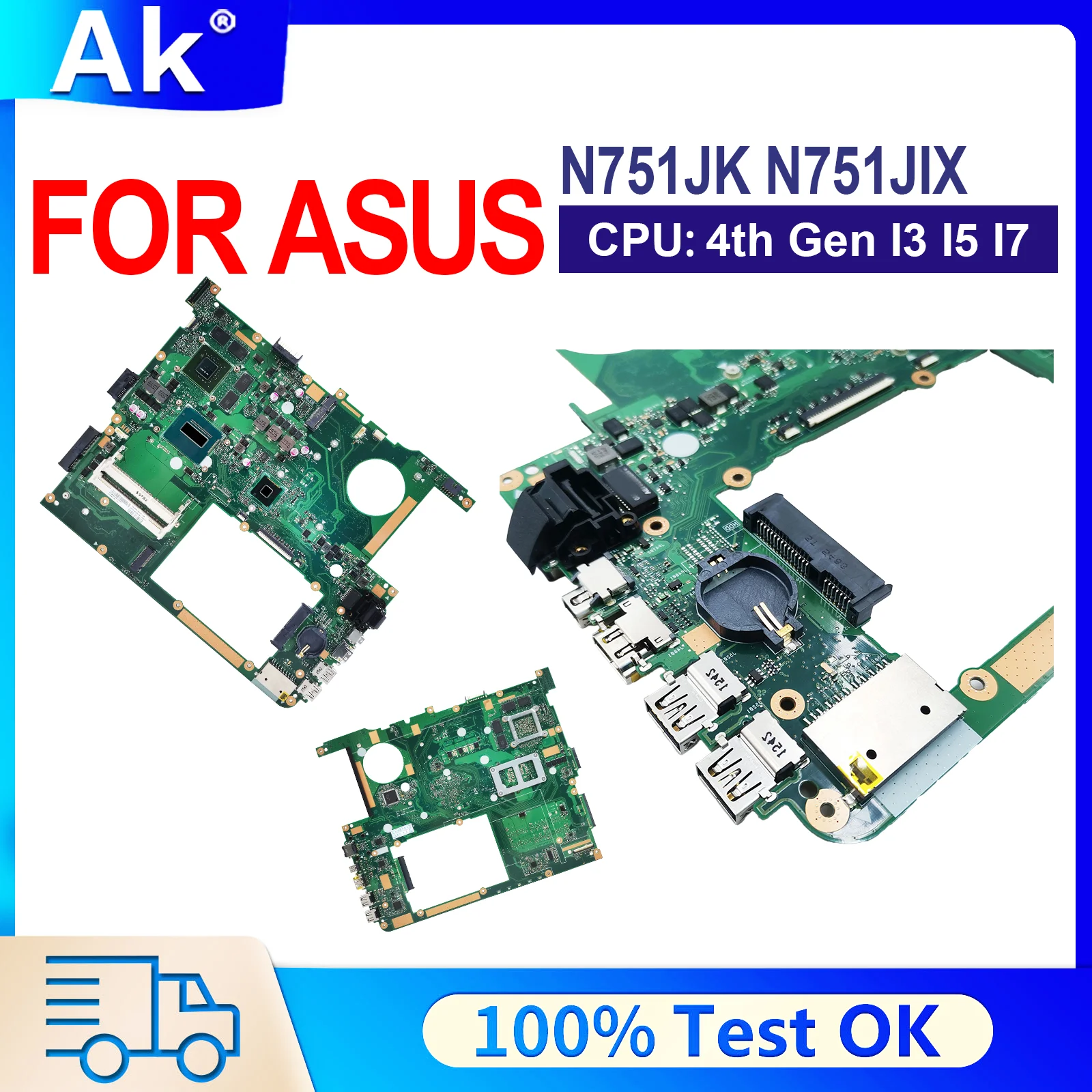 

Материнская плата N751JK для ноутбуков ASUS Vivobook N751JK N751JX N751J с процессорами i3, i5, i7, 100% протестирована, быстрая доставка