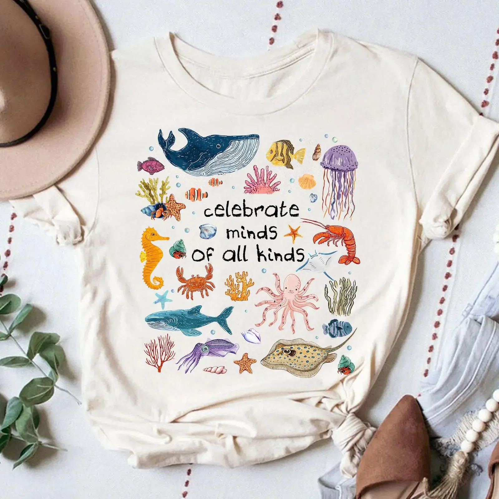 Inclusion T Shirt Autism Neurodivergent Ocean Lover Special Education Teacher Summer Support Top vintage Washed