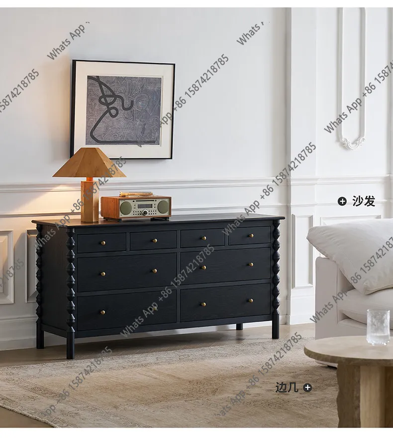 

Французский ретро-буфет, винтажный черный шкаф для хранения из массива дерева, дизайнерский стиль, модный и элитный