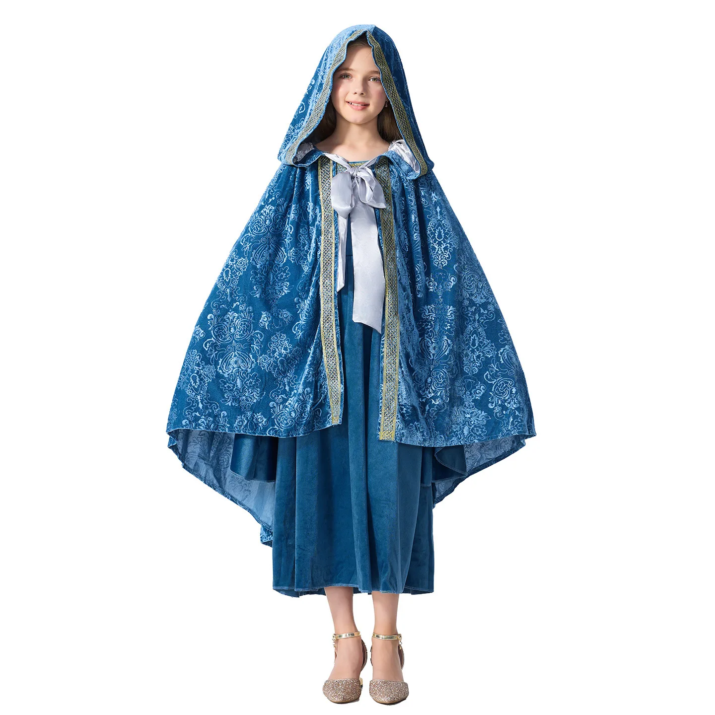 Medieval Cosplay Princess Dress Girls Elf Queen Costume Halloween Performance Outfit Fancy Dress Vintage Medieval Dresses Cloak - view 3