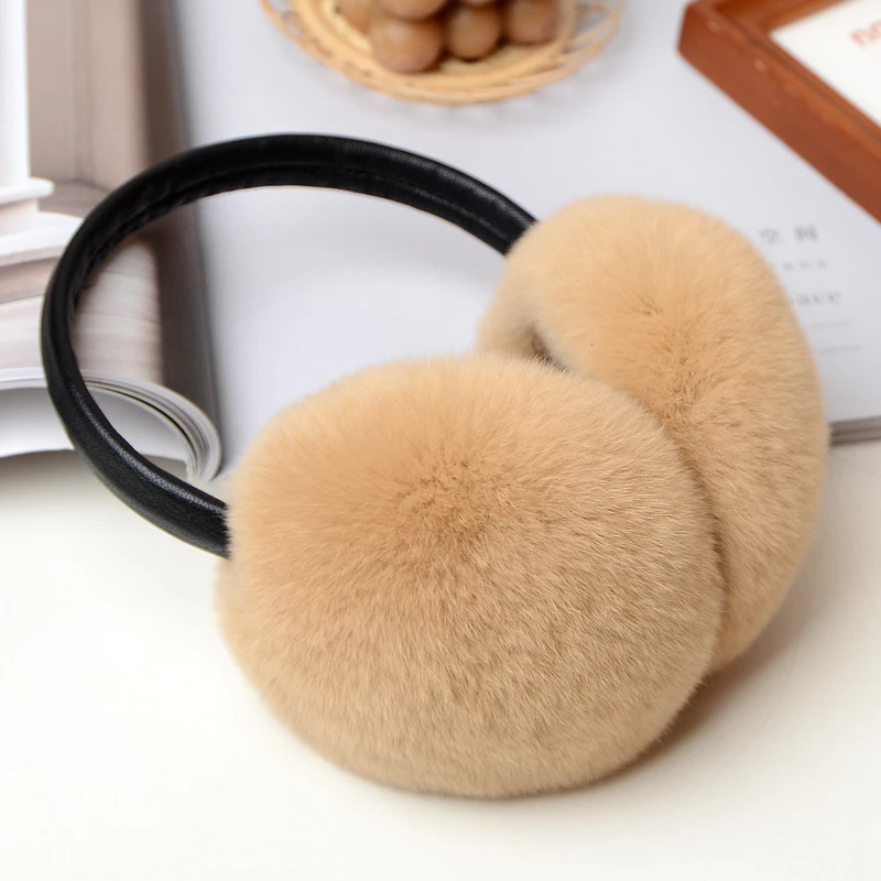 Rex Rabbit Fur Earmuffs for Women\'s Autumn and Winter Warmth Earmuffs and Ear Wraps Simple and Genuine Fur Ear Cover Ear Warmth