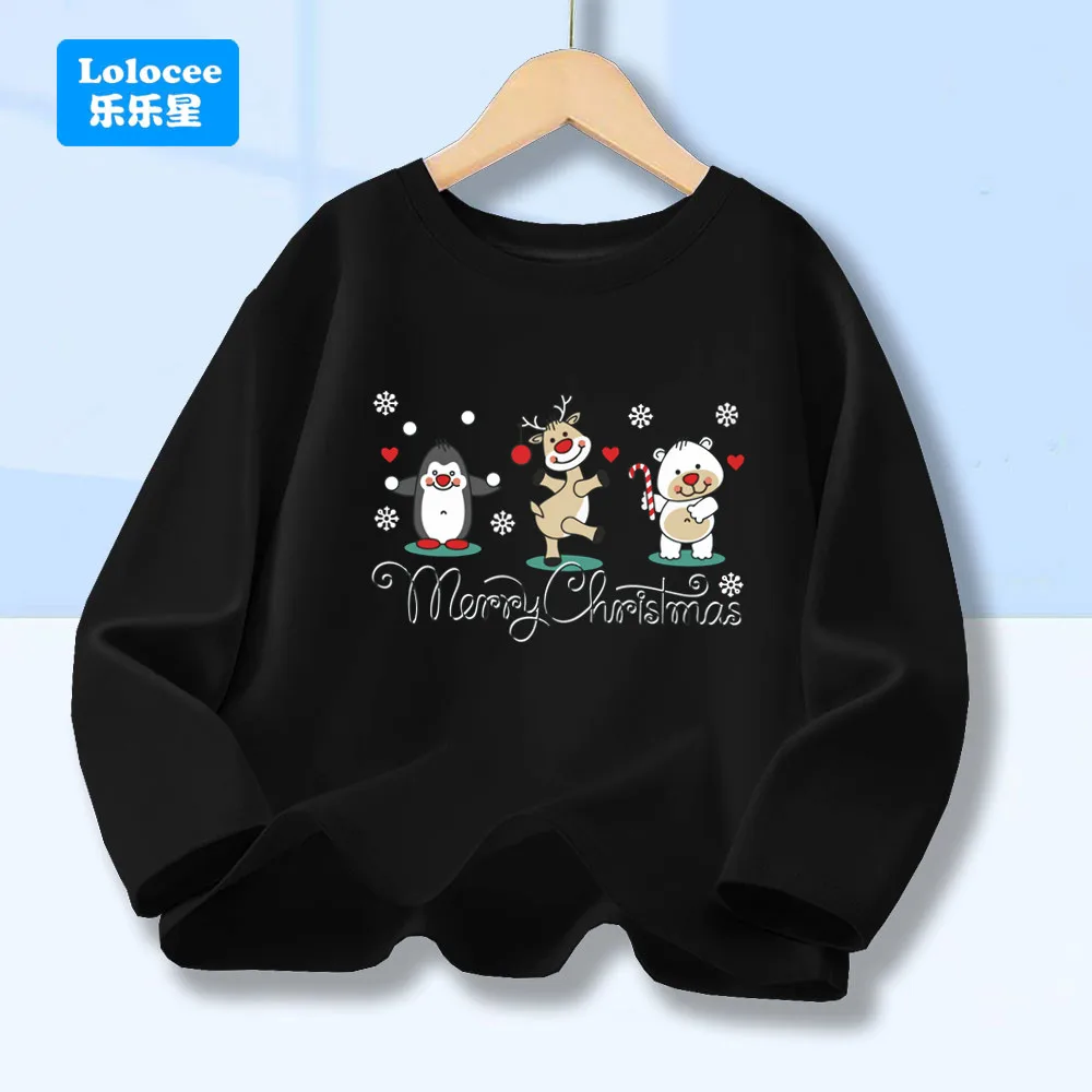 

Kids Long Sleeve T-Shirt Cartoon Christmas Penguin Reindeer Polar Bear Print Tee Boys Girls Casual Cotton Xmas Top SDDW1