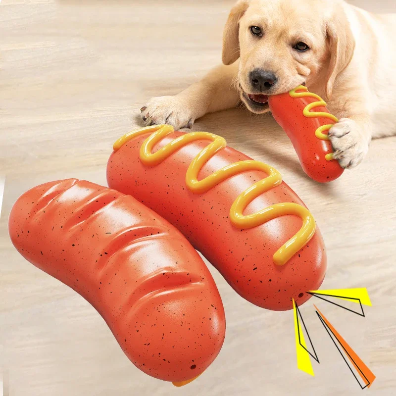 

Indestructible Sausage Shape Dog Chew Toys Pet Audible Teething Sticks Bite-Proof Hot Dog Sausage Dog Toys