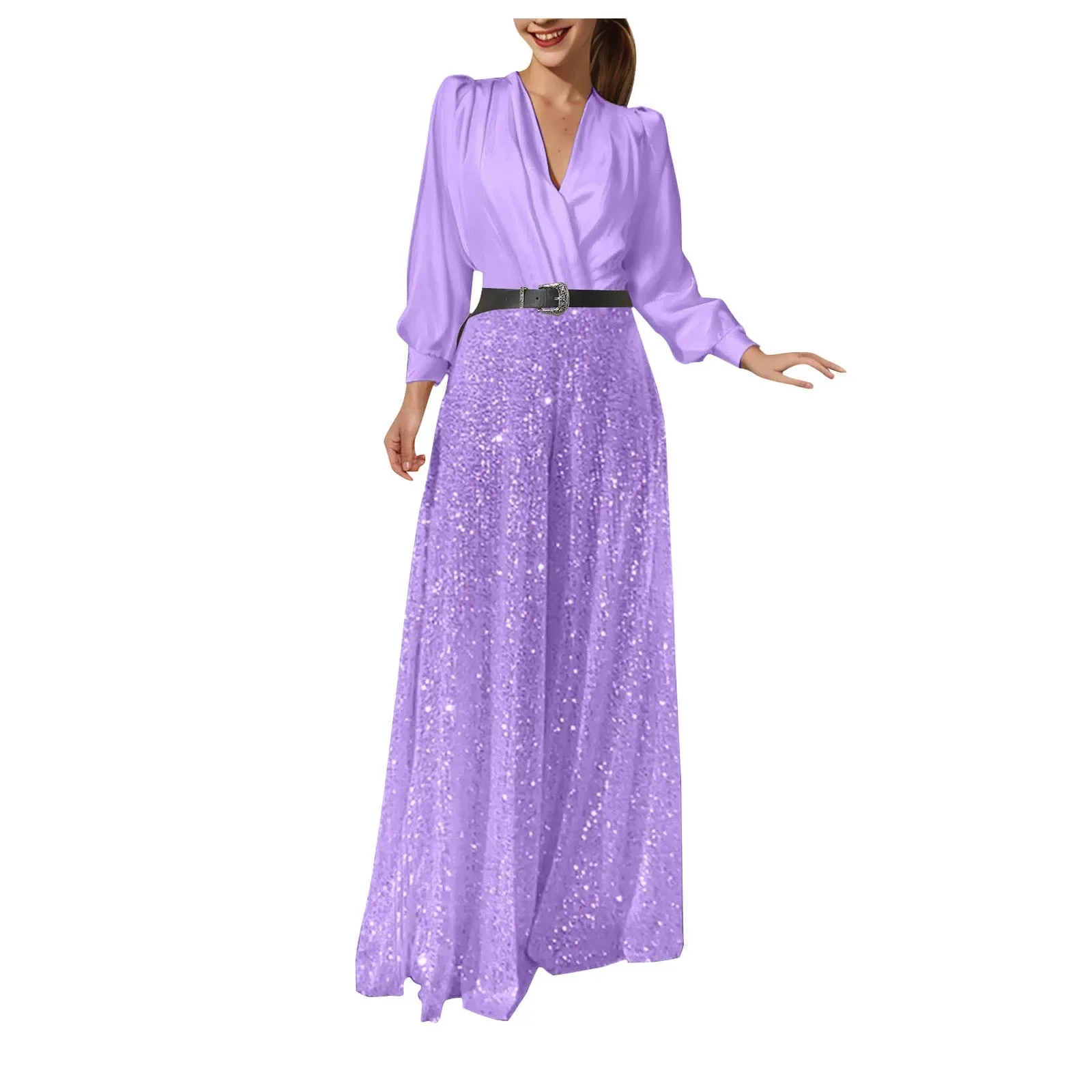 

Glitter Jumpsuits Women Elegant Shirts And Wide Leg Pants Jumpsuit Sexy Deep V Neck Sexy Club Rompers And Jumpsuits for Women