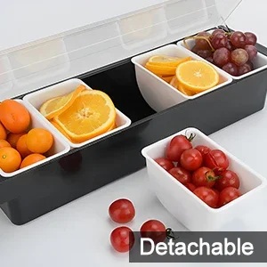 50CM Condiment Serving Container Chilled 6-Compartment Trays with Lid Plastic Ingredients Condiment Dispenser Reusable Ice 2023