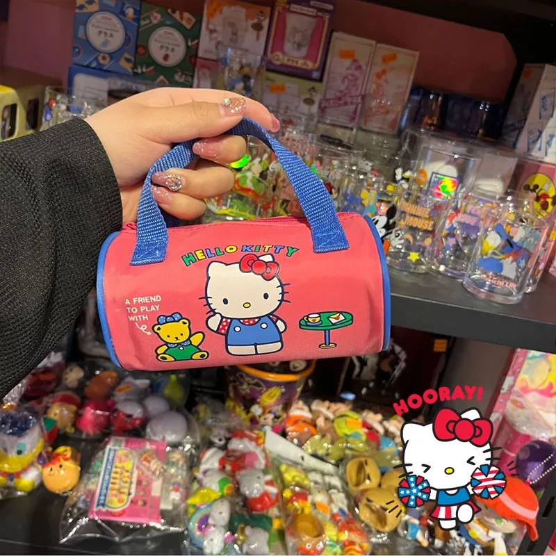 Cartoon Sanrio Hello Kitty Printed Handheld Makeup Bag Candy Color Handheld Bag Cosmetic Storage Fashionable Small Bag Girl Gift