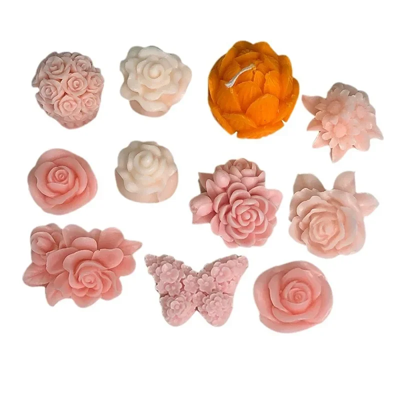 3D Flower Aromatherapy Gypsum Mold Rose Silicone Mould Car Ornament Candle Decoration Supplies Lotus gardenia flowers