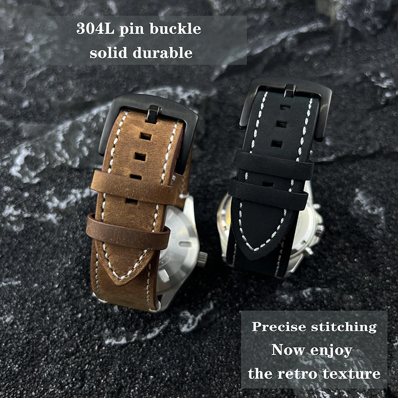 Leather Watch Strap Band For IWC Quick Release Vintage For Longines Brown Black Strap Of Double sided Calf Skin