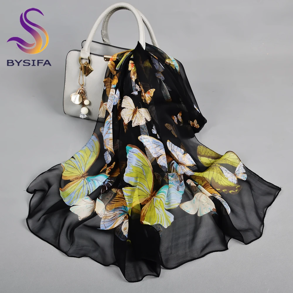 

2025 фиолетовый шифоновый шелковый шарф с принтом бабочки 160*55 см-роскошная шелковая шаль шелковицы для женщин, легкий и мягкий, подарок на день матери