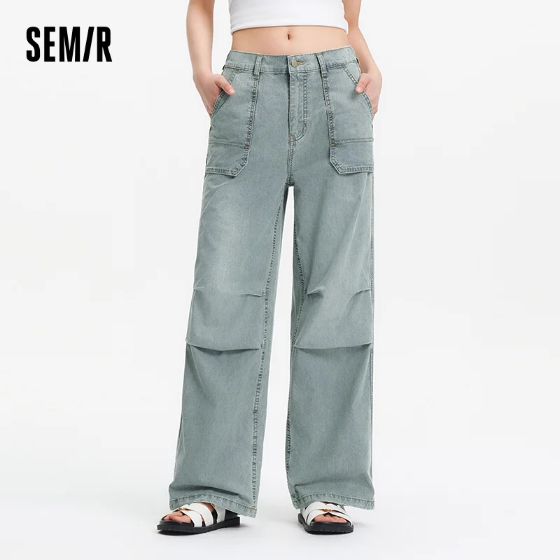 Semir Women Pants Denim Drawstring Cool Feeling Loose Workwear American Street Style Cool Wide Leg 2026 Summer Fashion Top