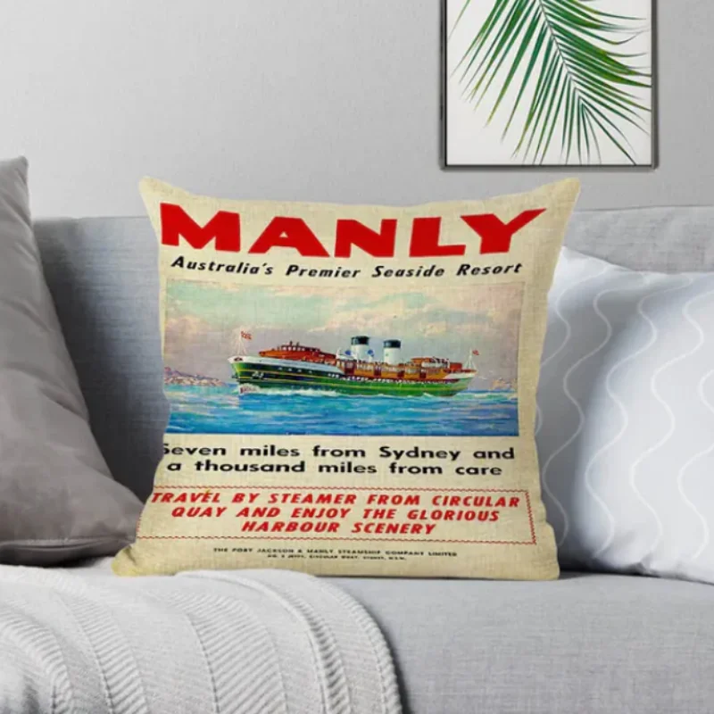 Retro Australian Ferry & Harbour Vintage Nautical Decor Cushion Covers Affordable Price Pillow Cases for Home Decor