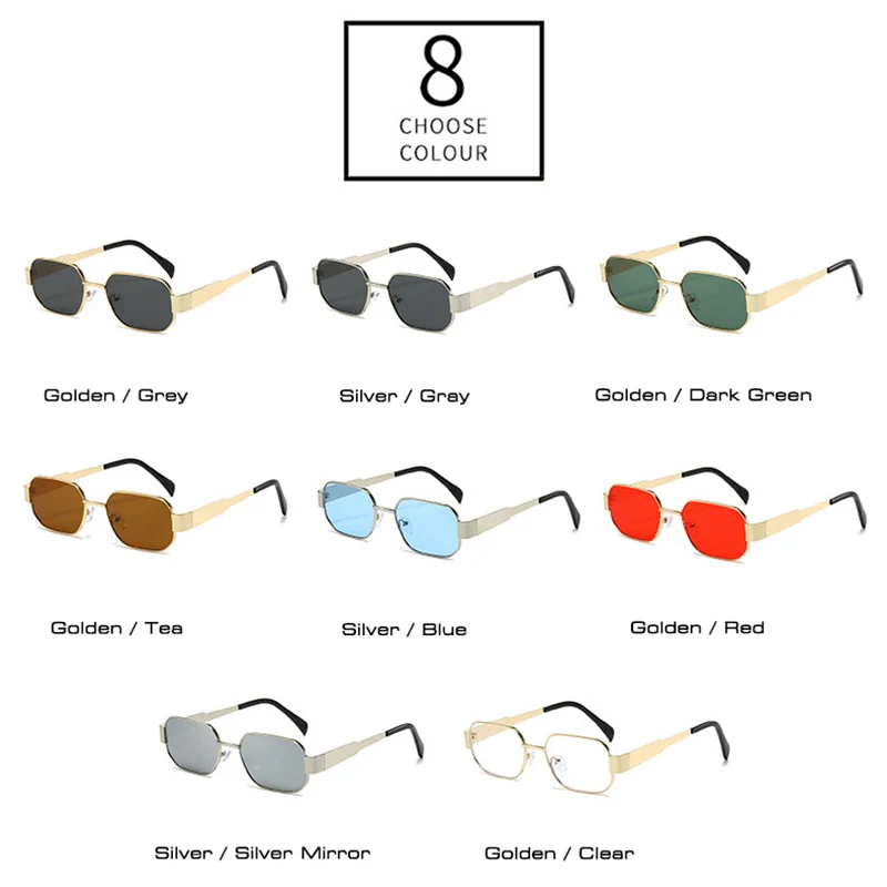 SO&EI Retro Polygon Square Metal Frame Women Sunglasses Fashion Clear Candy Color Lens Shades UV400 Men Punk Sun Glasses