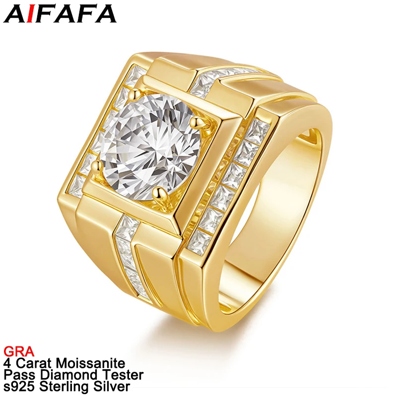 4 Carat D Color VVS1 Moissanite Diamond Rings for Men Shiny s925 Silver Moissanita Plate 18k Gold Platinum Ring Fine Jewelry