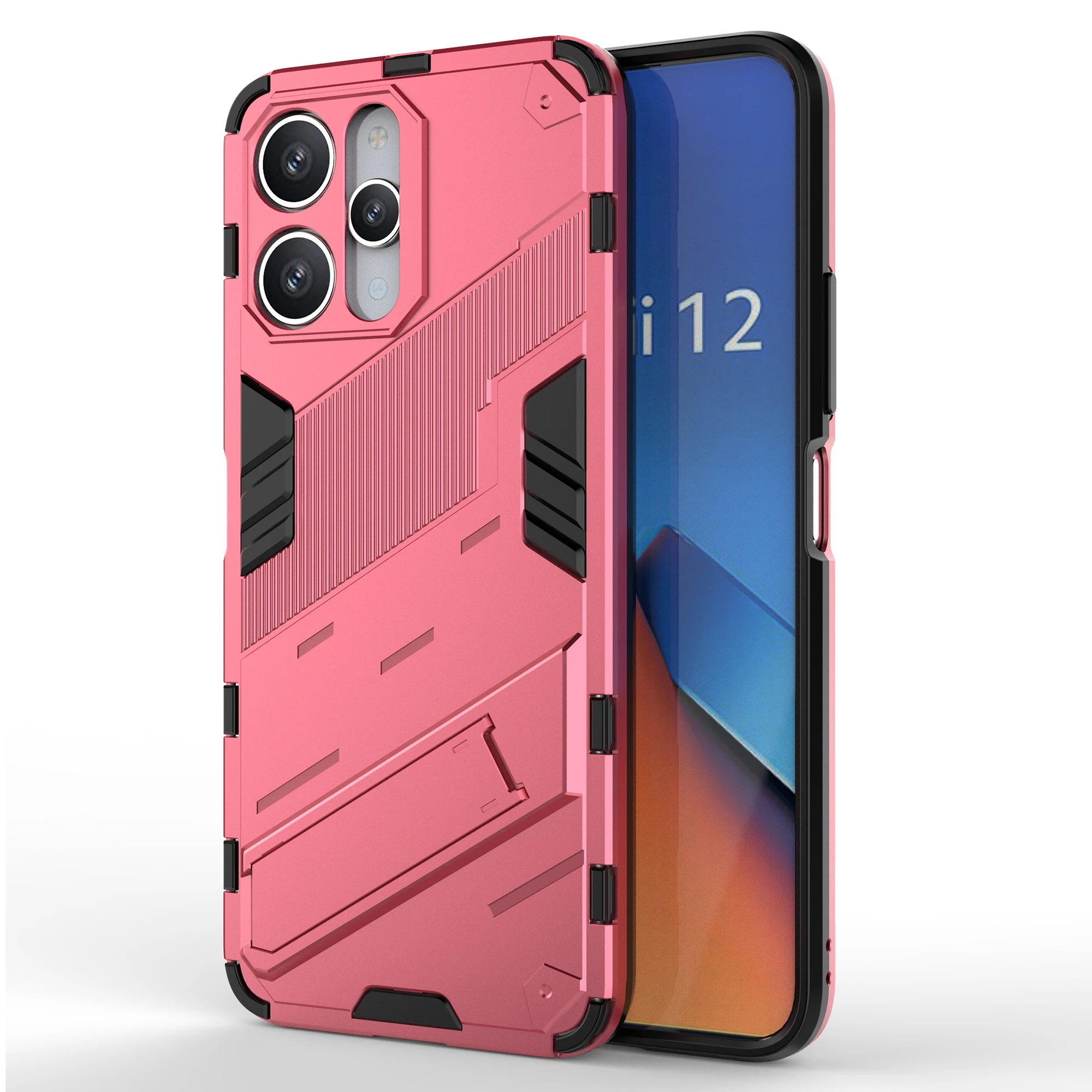 Per Xiaomi Redmi 12 4G / 12 5G (Global) / Poco M6 Pro 5G Custodia protettiva antigoccia per telefono Cavalletto PC + Cover per telefono in TPU - Rosa