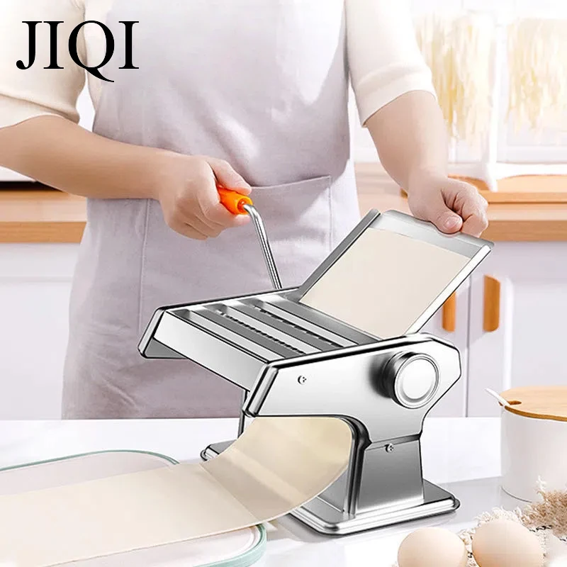 JIQI Stainless Steel Manual Pasta Maker Handmade Spaghetti Press Machine Roller Noodles Hanger Hand Operated Crank Dough Cutter