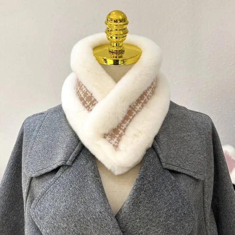 Real Rex Rabbit Fur Scarf Winter Russian Natural Fur Ring Scarf For Women Hand Knitted Fur Scarves Thick And Warm Neckwarmer view 5