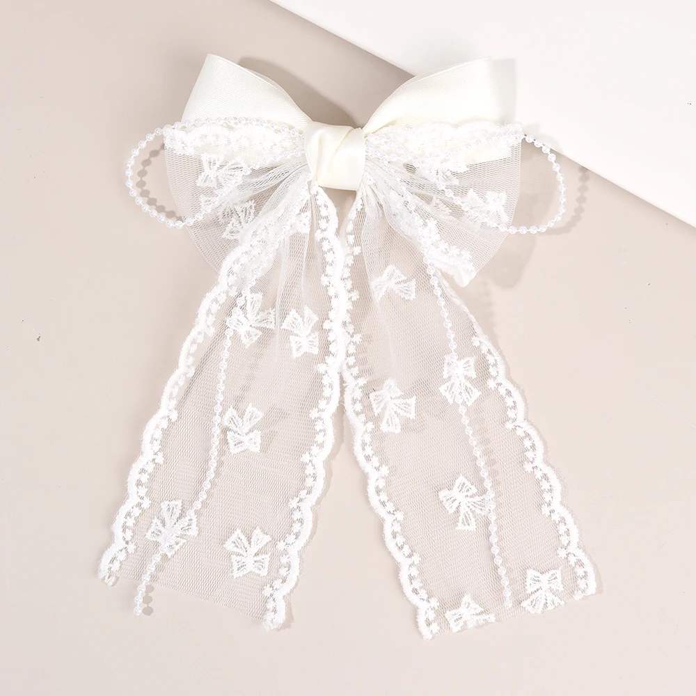 تول القوس مشبك شعر الحلو شبكة الشيفون المرقعة Bowknot دبوس الشعر أنيقة حبات اللؤلؤ مشبك الفتيات النساء غطاء الرأس اكسسوارات #5