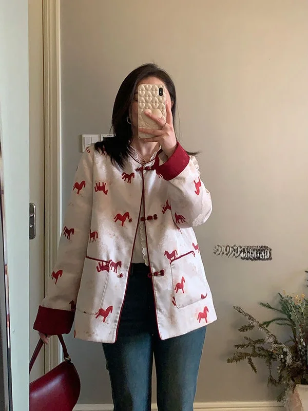 

Новая утепленная женская куртка в китайском стиле с цветочной текстурой, контрастными цветами и вышивкой, осенне-зимняя коллекция