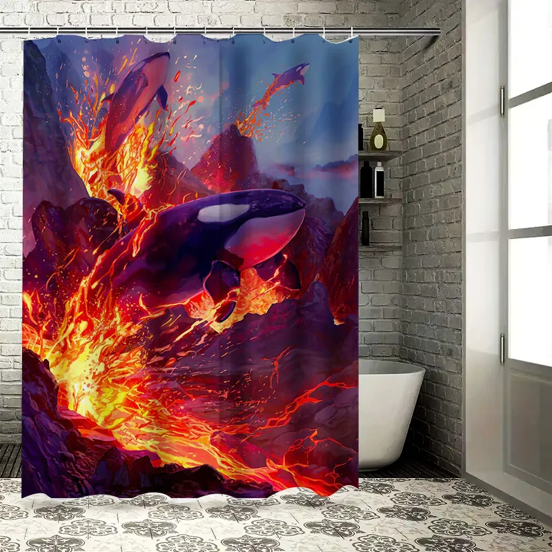 Vivid Whale Splash Shower Curtain Red Purple Colorful Ocean Life Print Waterproof Bath Decor Wall Hanging Home Decoration would