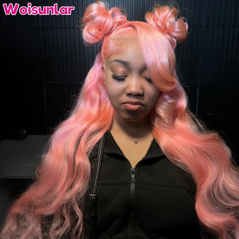 

32 36 inches pink Lace Frontal Wigs human hair 13x4 13x6 Transparent Lace body wave 180% 200% For women Human Hair Wigs 100%