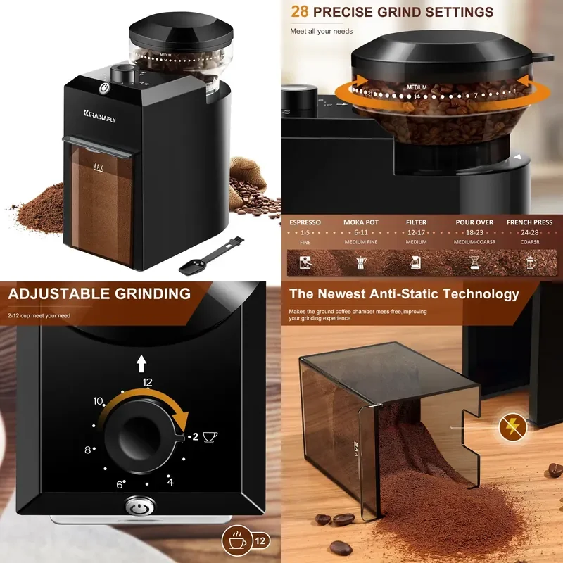 Electric Burr Coffee Grinder 28 Precise Settings Automatic Bean Mill for Espresso French Press Drip Home Barista