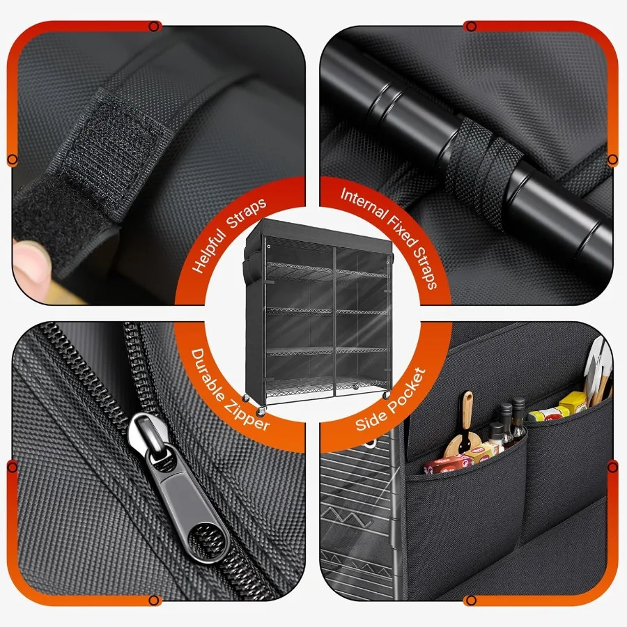 45''W Storage Shelves Waterproof Metal Shelving with Cover Dustproof Wire Shelving Unit Covers Wheels Garage Storage Rack Wire