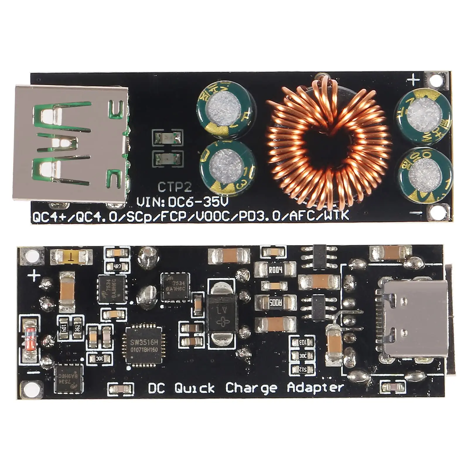 60W 6-35V DC to USB Type C PD 3.0 QC4 Type A QC3.0 DC Step-Down Power Module USB Type-C Mobile Phone Quick Charge Adapter