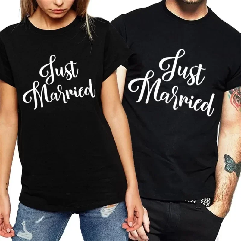 Just Married Couple T Shirt Matching Wedding Tees Newlywed Honeymoon Short Sleeve Casual Tops for Men Women Kids